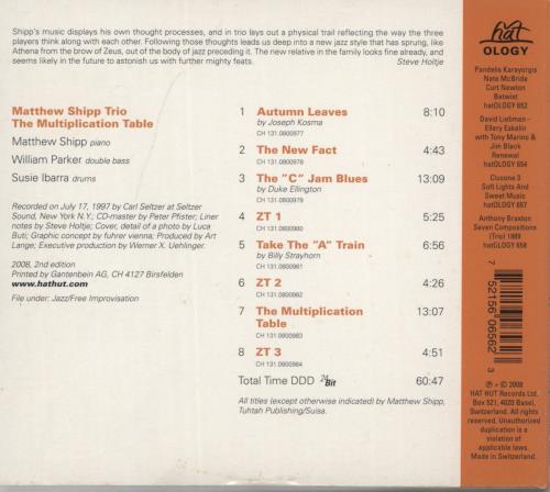 Matthew Shipp The Multiplication Table CD album (CDLP) Swiss 8G8CDTH891193