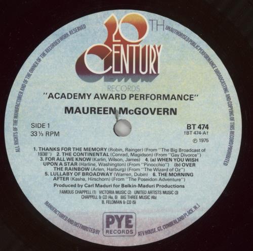 Maureen McGovern Academy Award Performance vinyl LP album (LP record) UK NS5LPAC608349