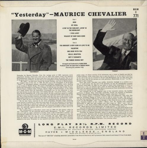 Maurice Chevalier Yesterday vinyl LP album (LP record) UK MZCLPYE887926