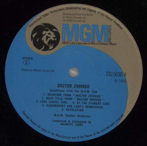 Maurice Jarre Doctor Zhivago vinyl LP album (LP record) UK MJALPDO522747