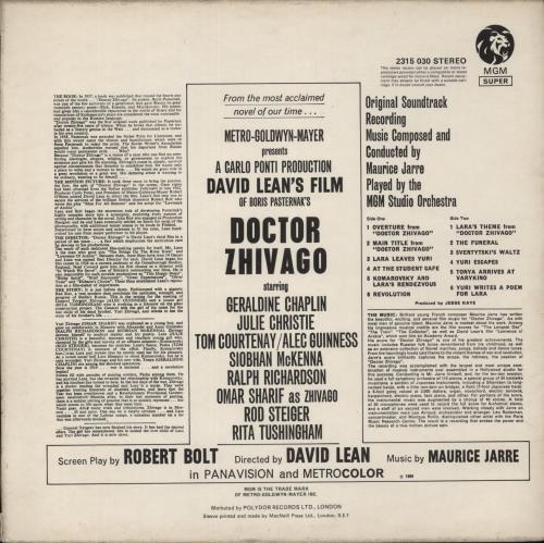 Maurice Jarre Doctor Zhivago vinyl LP album (LP record) UK MJALPDO522747