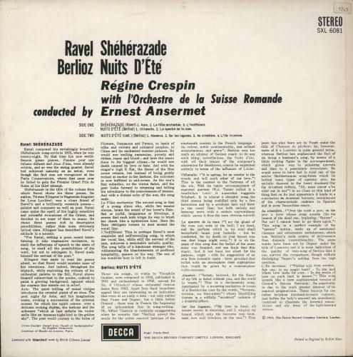 Maurice Ravel Sheherazade / Les Nuits D't vinyl LP album (LP record) UK RVZLPSH869428