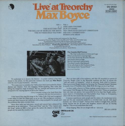 Max Boyce 'Live' At Treorchy vinyl LP album (LP record) UK MXBLPLI374318