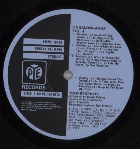 Max Bygraves Singalongamax Vol. 4 vinyl LP album (LP record) UK MXGLPSI491884