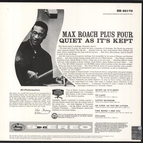 Max Roach Quiet As Its Kept - 180gm Vinyl + Booklet vinyl LP album (LP record) UK MXRLPQU832413