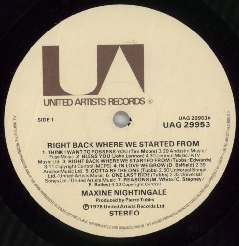 Maxine Nightingale Right Back Where We Started From vinyl LP album (LP record) UK MP6LPRI860411