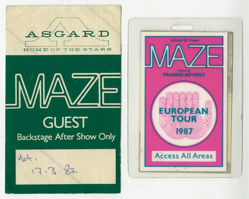 Maze European Tour 1987 tour pass UK M.ZTPEU557133