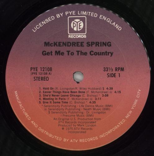McKendree Spring Get Me To The Country vinyl LP album (LP record) US MKDLPGE864265