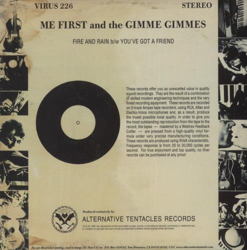 Me First & The Gimme Gimme's In Your Barcalounger 7" vinyl single (7 inch record / 45) US MFG07IN888558