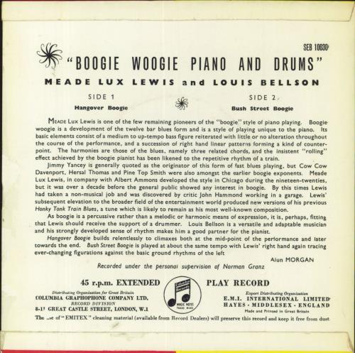 Meade Lux Lewis Boogie Woogie Piano And Drums 7" vinyl single (7 inch record / 45) UK LXL07BO831524