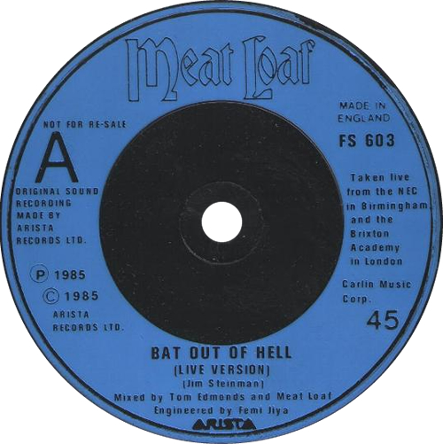 Meat Loaf Bat Out Of Hell - Live Version 7" vinyl single (7 inch record / 45) UK MEA07BA604031