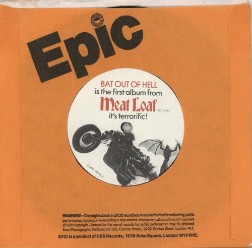 Meat Loaf Bat Out Of Hell 7" vinyl single (7 inch record / 45) UK MEA07BA579399