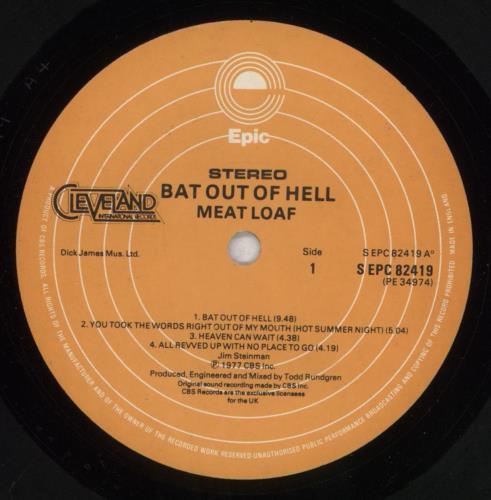 Meat Loaf Bat Out Of Hell vinyl LP album (LP record) UK MEALPBA834930