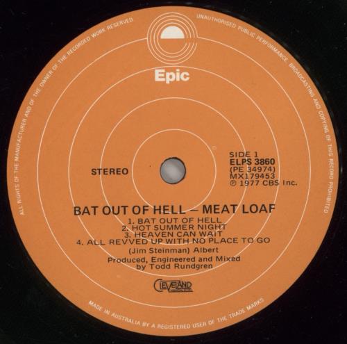 Meat Loaf Bat Out Of Hell vinyl LP album (LP record) Australian MEALPBA878234
