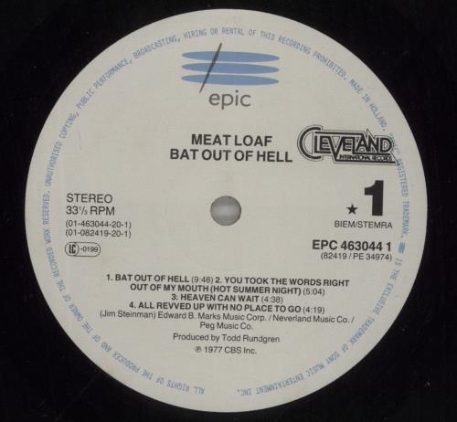 Meat Loaf Bat Out Of Hell vinyl LP album (LP record) Dutch MEALPBA879815