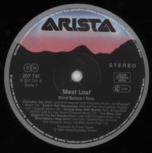 Meat Loaf Blind Before I Stop - Hype Sticker vinyl LP album (LP record) German MEALPBL781636
