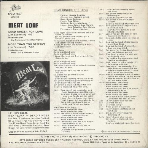 Meat Loaf Dead Ringer For Love 7" vinyl single (7 inch record / 45) Spanish MEA07DE879849
