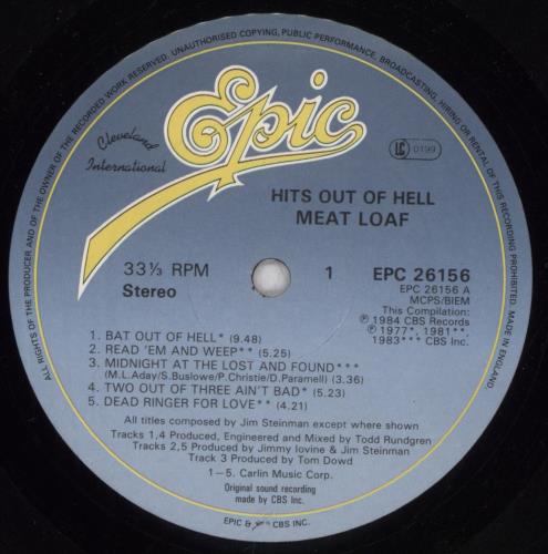 Meat Loaf Hits Out Of Hell - tombstone sticker vinyl LP album (LP record) UK MEALPHI397580
