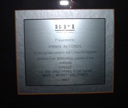 Meat Loaf I'd Do Anything For Love (But I Won't Do That) award disc UK MEAAWID309155