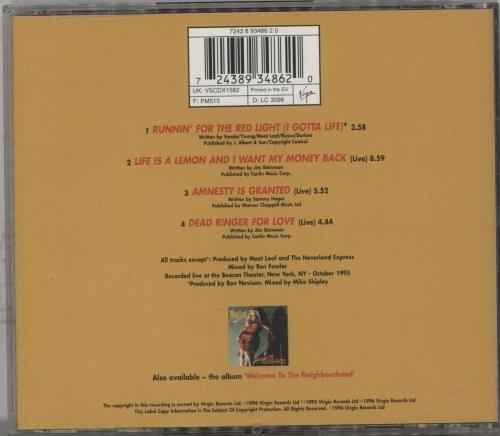 Meat Loaf Runnin' For The Red Light CD single (CD5 / 5") UK MEAC5RU161902