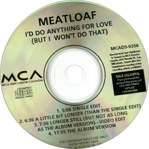 Meat Loaf I'd Do Anything For Love (But I Won't Do That) Canadian Promo