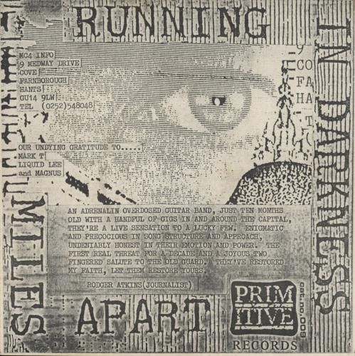 Mega City Four Miles Apart / Running In Darkness - Primitive Records 7" vinyl single (7 inch record / 45) UK MCF07MI318922
