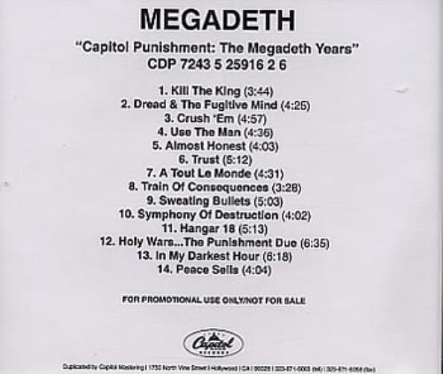Megadeth Capitol Punishment - The Megadeth Years CD-R acetate US MEGCRCA169284