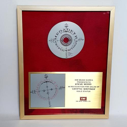 Megadeth Cryptic Writings in-house award disc Korean MEGAICR575129