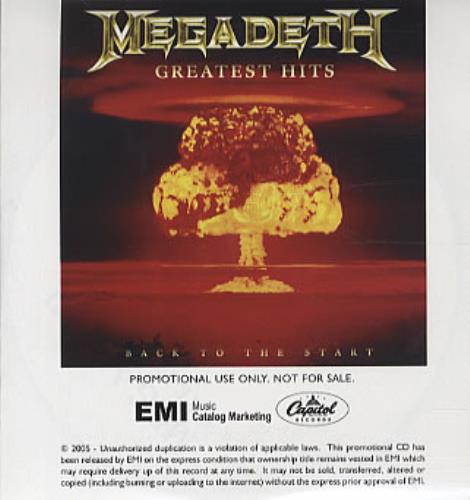 Megadeth Greatest Hits - Back To The Start CD-R acetate US MEGCRGR332562