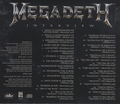 Megadeth Interview CD album (CDLP) US MEGCDIN52367