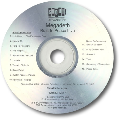Megadeth Rust In Peace Live CD-R acetate US MEGCRRU519299