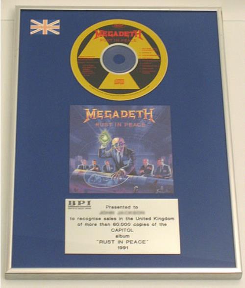 Megadeth Rust In Peace award disc UK MEGAWRU354893