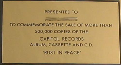Megadeth Rust In Peace award disc US MEGAWRU354898