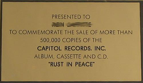Megadeth Rust In Peace award disc US MEGAWRU399916