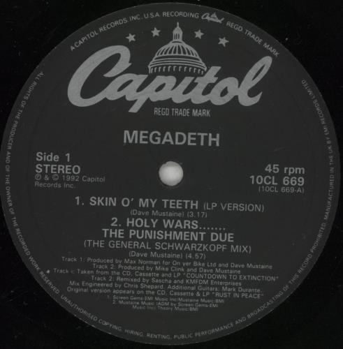 Megadeth Skin O' My Teeth 10" vinyl single (10 inch record) UK MEG10SK870188