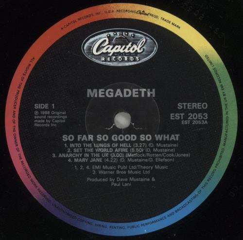 Megadeth So Far, So Good... So What! - VG vinyl LP album (LP record) UK MEGLPSO879256