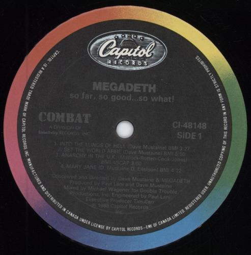 Megadeth So Far, So Good... So What! vinyl LP album (LP record) Canadian MEGLPSO780265