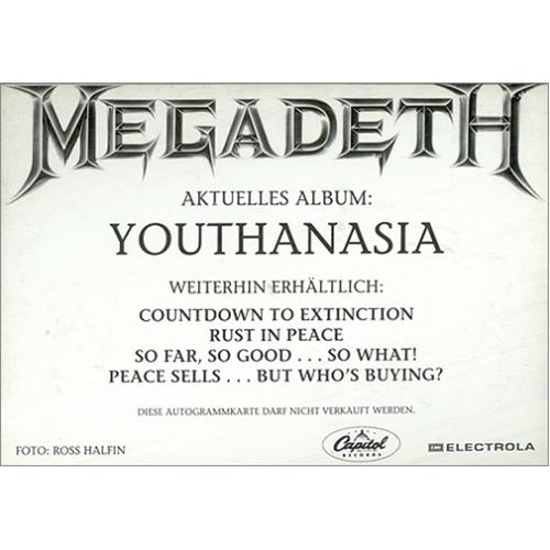 Megadeth Youthanasia - Autographed Postcard memorabilia German MEGMMYO426907