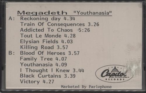 Megadeth Youthanasia cassette album UK MEGCLYO59934