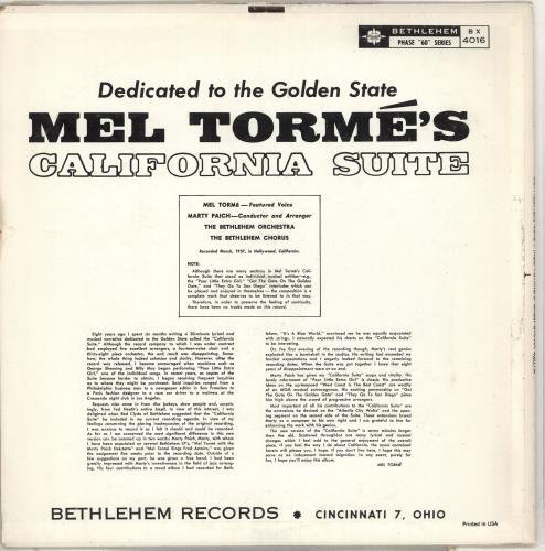 Mel Torm� California Suite vinyl LP album (LP record) US MT4LPCA711544