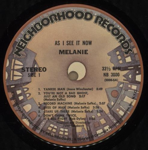 Melanie As I See It Now vinyl LP album (LP record) US MLALPAS462131