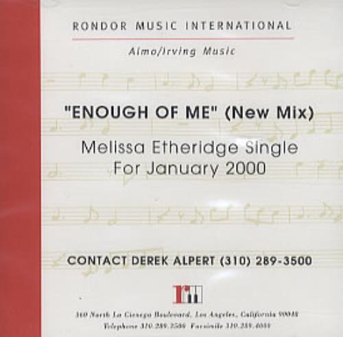 Melissa Etheridge Enough Of Me CD-R acetate US ETHCREN153614