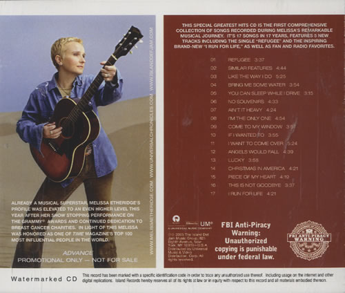 Melissa Etheridge Greatest Hits - The Road Less Traveled CD-R acetate US ETHCRGR414751