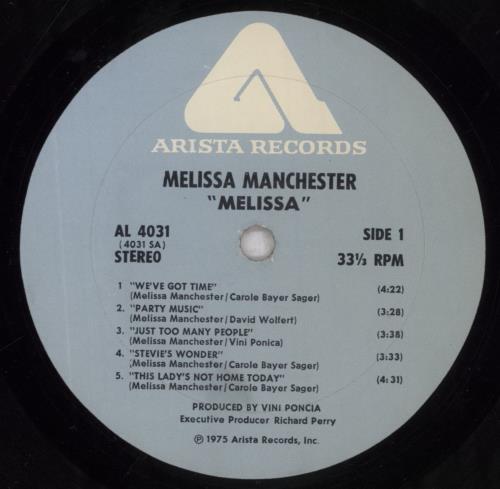 Melissa Manchester Melissa vinyl LP album (LP record) US MLRLPME837753