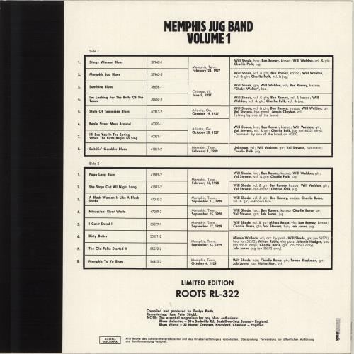 Memphis Jug Band Memphis Jug Band Volumes 1 & 2 2-LP vinyl record set (Double LP Album) Austrian QH-2LME694092