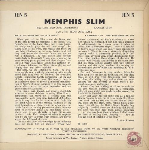 Memphis Slim Goes To Kansas City 7" vinyl single (7 inch record / 45) UK MEM07GO887814
