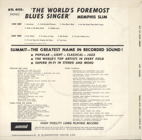 Memphis Slim The World's Foremost Blues Singer vinyl LP album (LP record) UK MEMLPTH504541