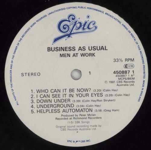 Men At Work Business As Usual vinyl LP album (LP record) UK MENLPBU566505