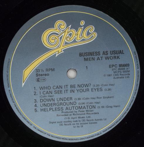 Men At Work Business As Usual vinyl LP album (LP record) UK MENLPBU878528