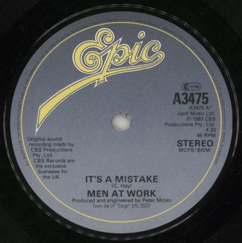 Men At Work It's A Mistake 7" vinyl single (7 inch record / 45) UK MEN07IT105854
